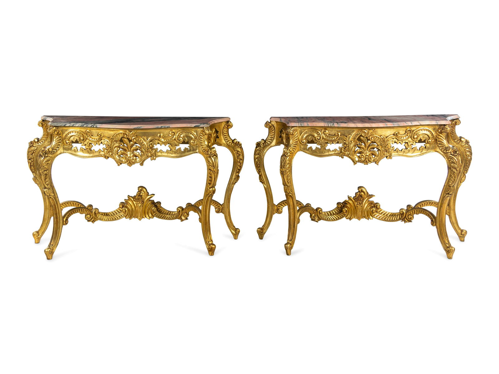 A Pair of Louis XV Style Giltwood Marble-Top Console (1 of 5)
