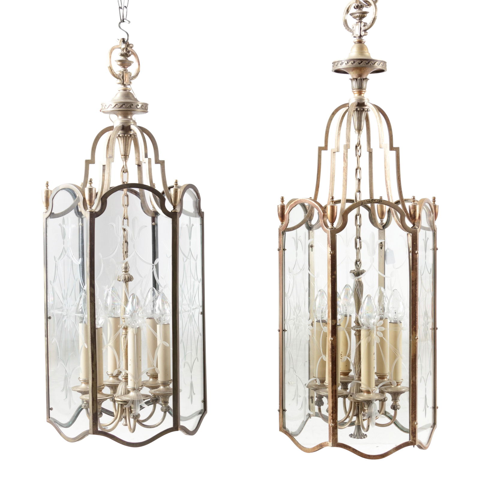 A Pair of Louis XV Style Bronze and Etched Glass Hall (1 of 2)