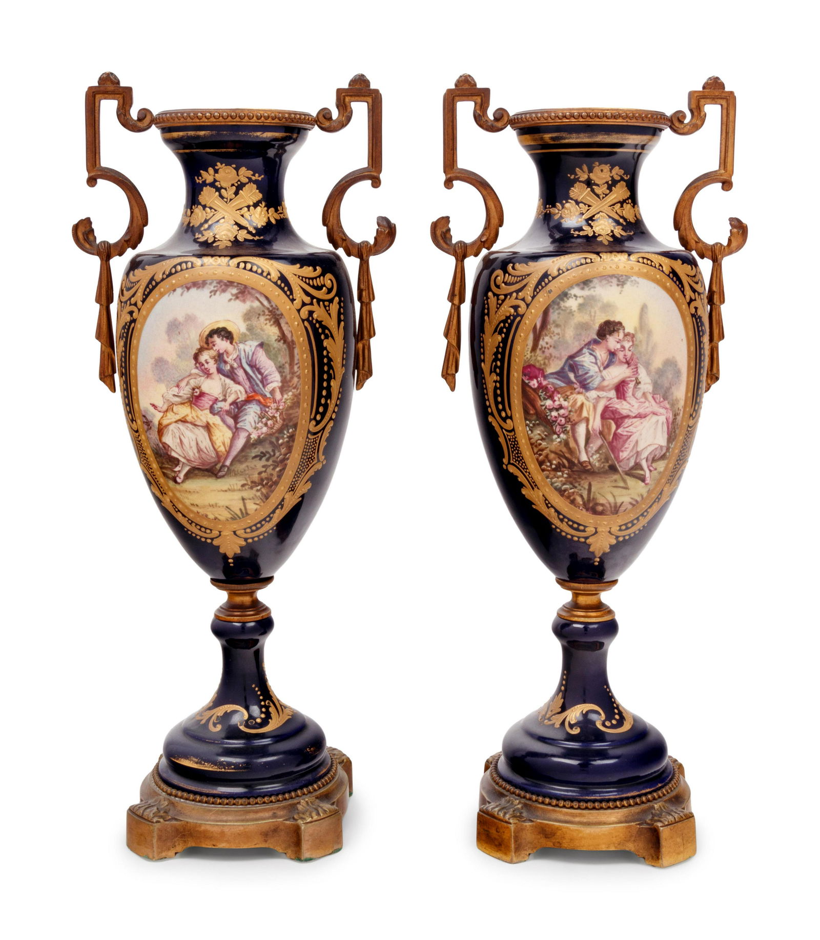 A Pair of Sevres Style Gilt Bronze Mounted Porcelain (1 of 6)