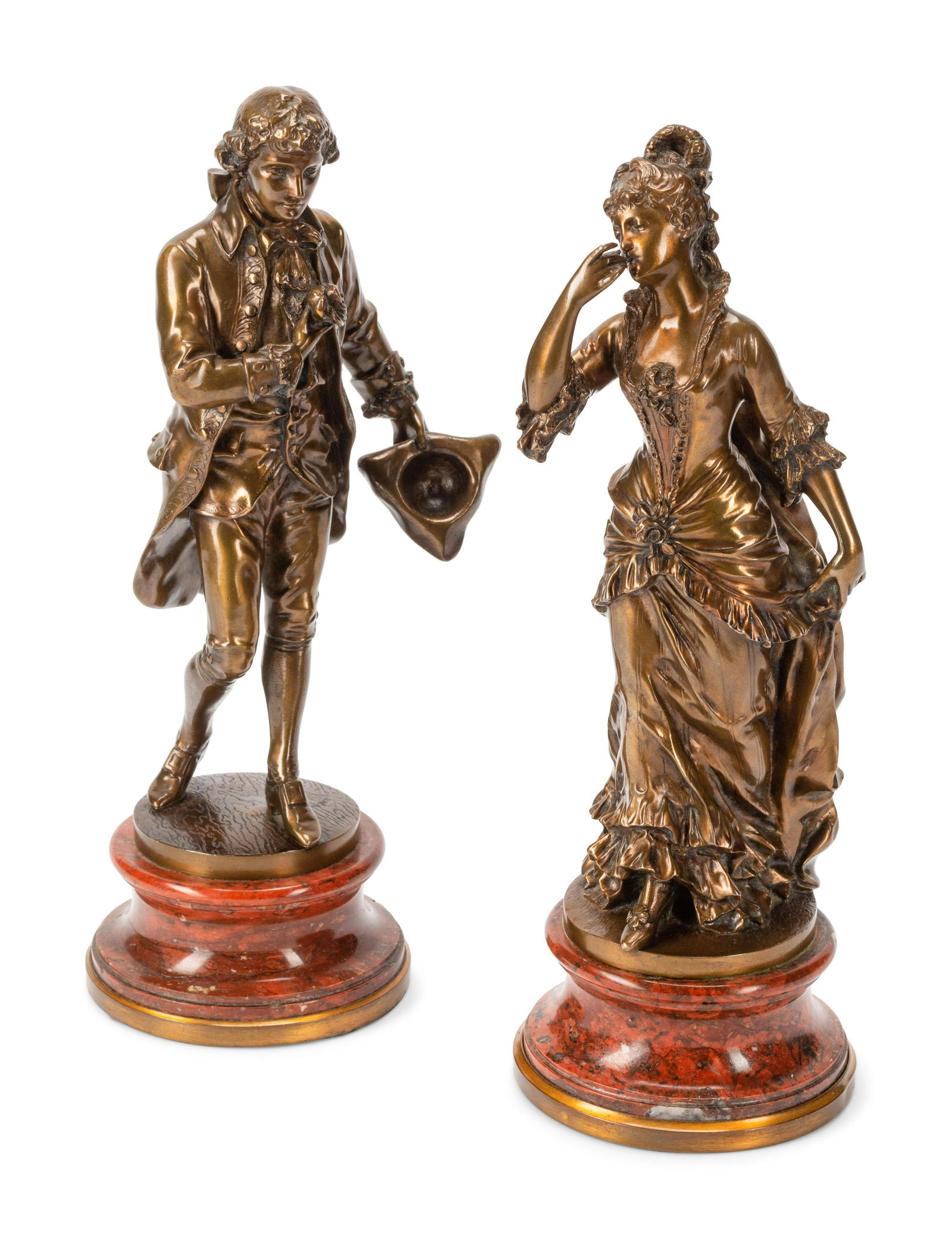 A Pair of French Gilt Bronze Figures on Rouge Marble (1 of 1)