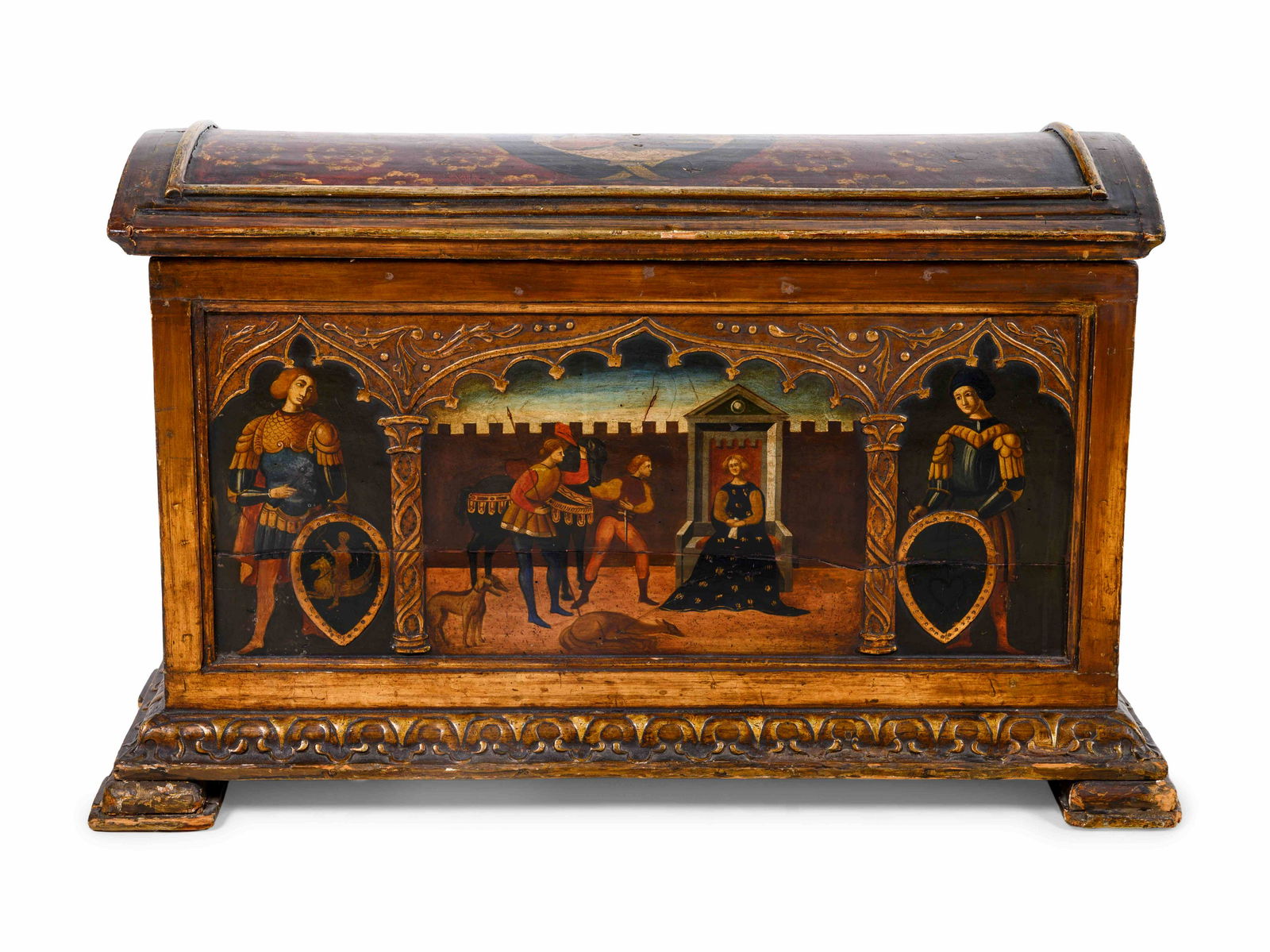 An Italian Gothic Style Painted and Parcel Gilt Trunk (1 of 6)