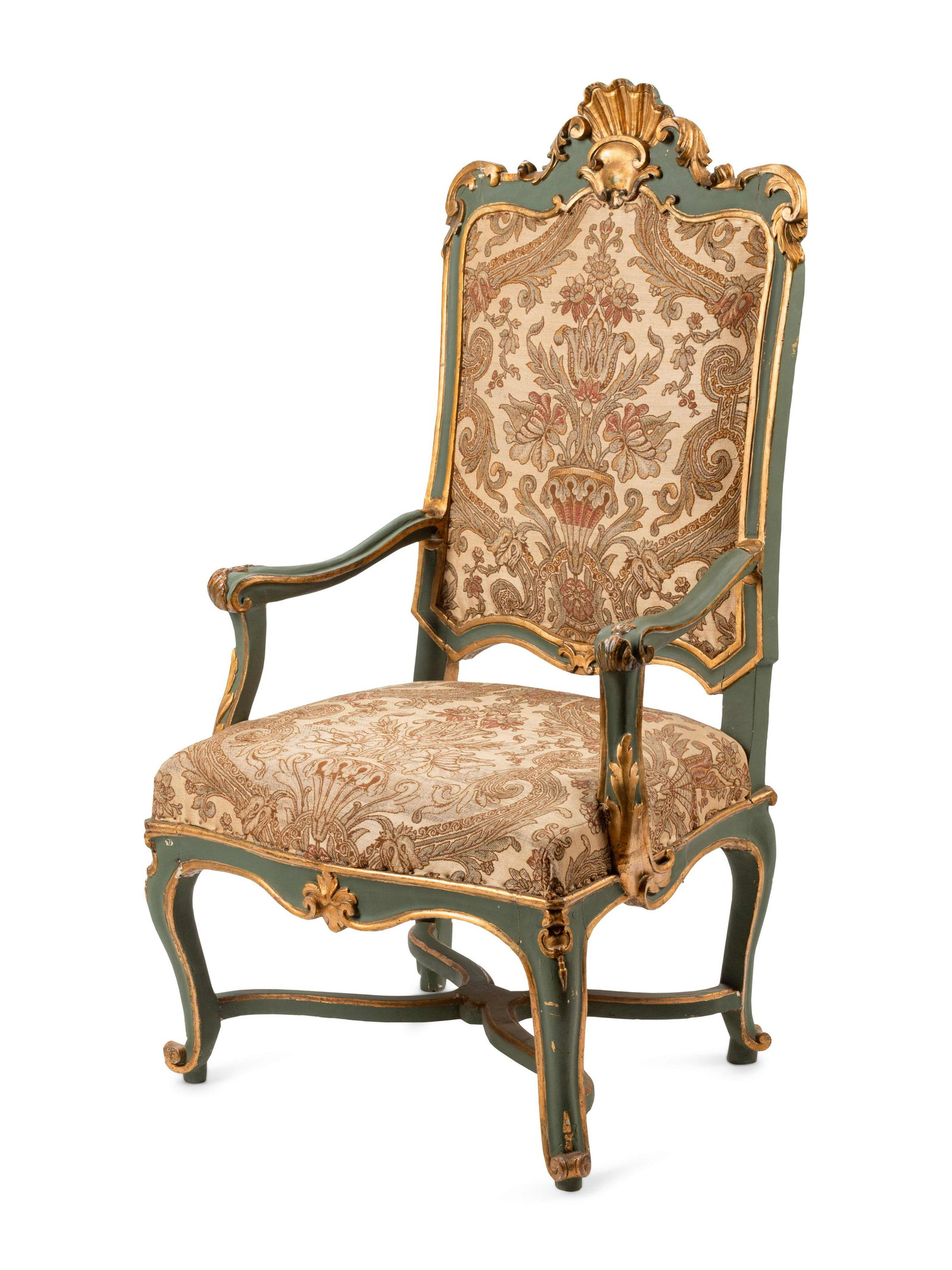 An Italian Painted and Parcel Gilt Armchair: An Italian Painted and Parcel Gilt Armchair 19th Century Height 50 x width 26 x depth 23 inches.