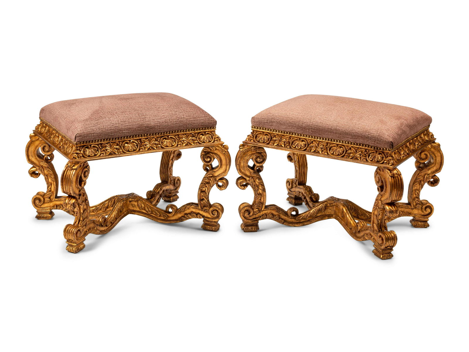 A Pair of Italian Baroque Style Giltwood Stools (1 of 4)