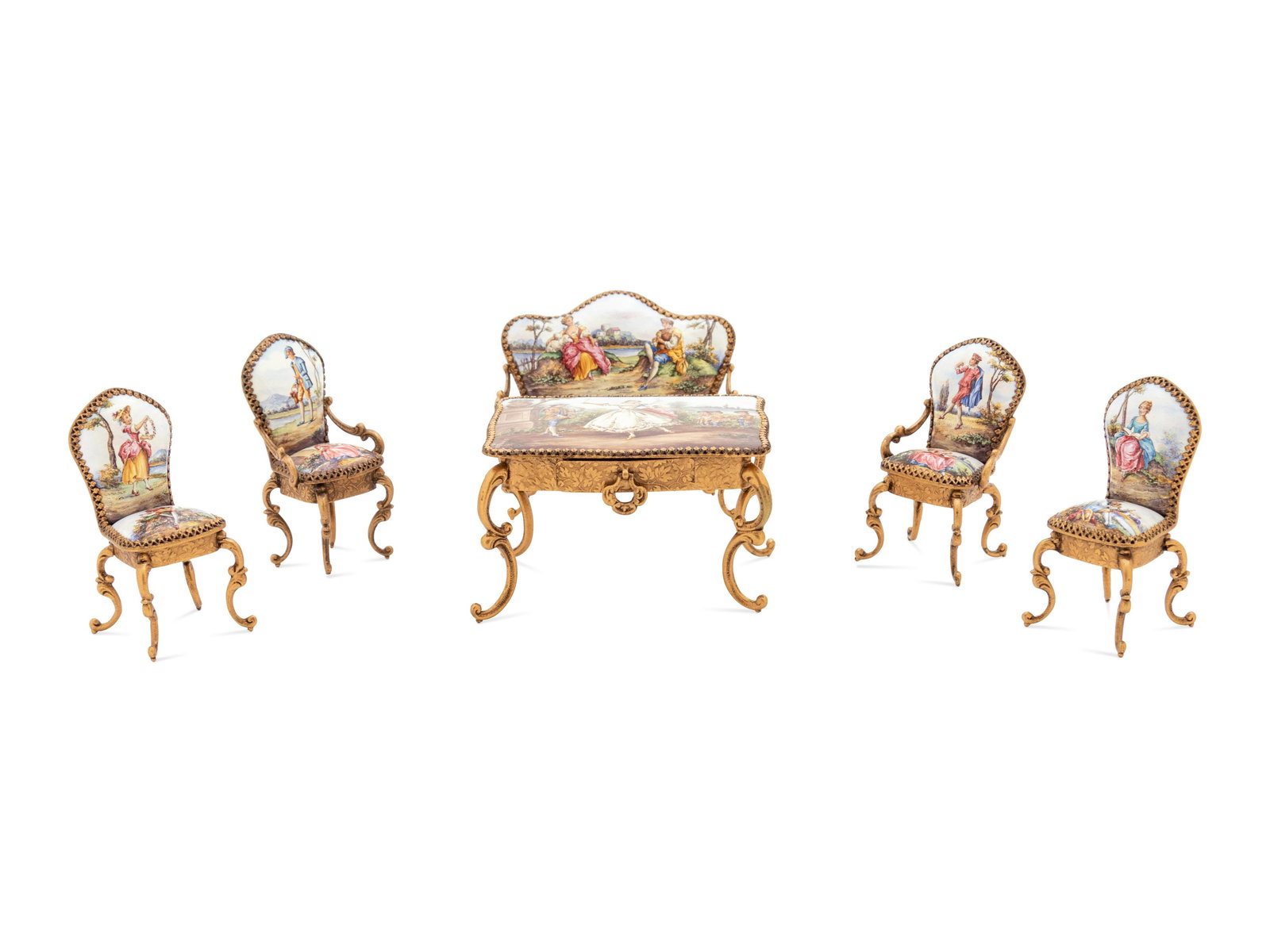 Six Viennese Enameled Miniature Furniture Articles (1 of 7)