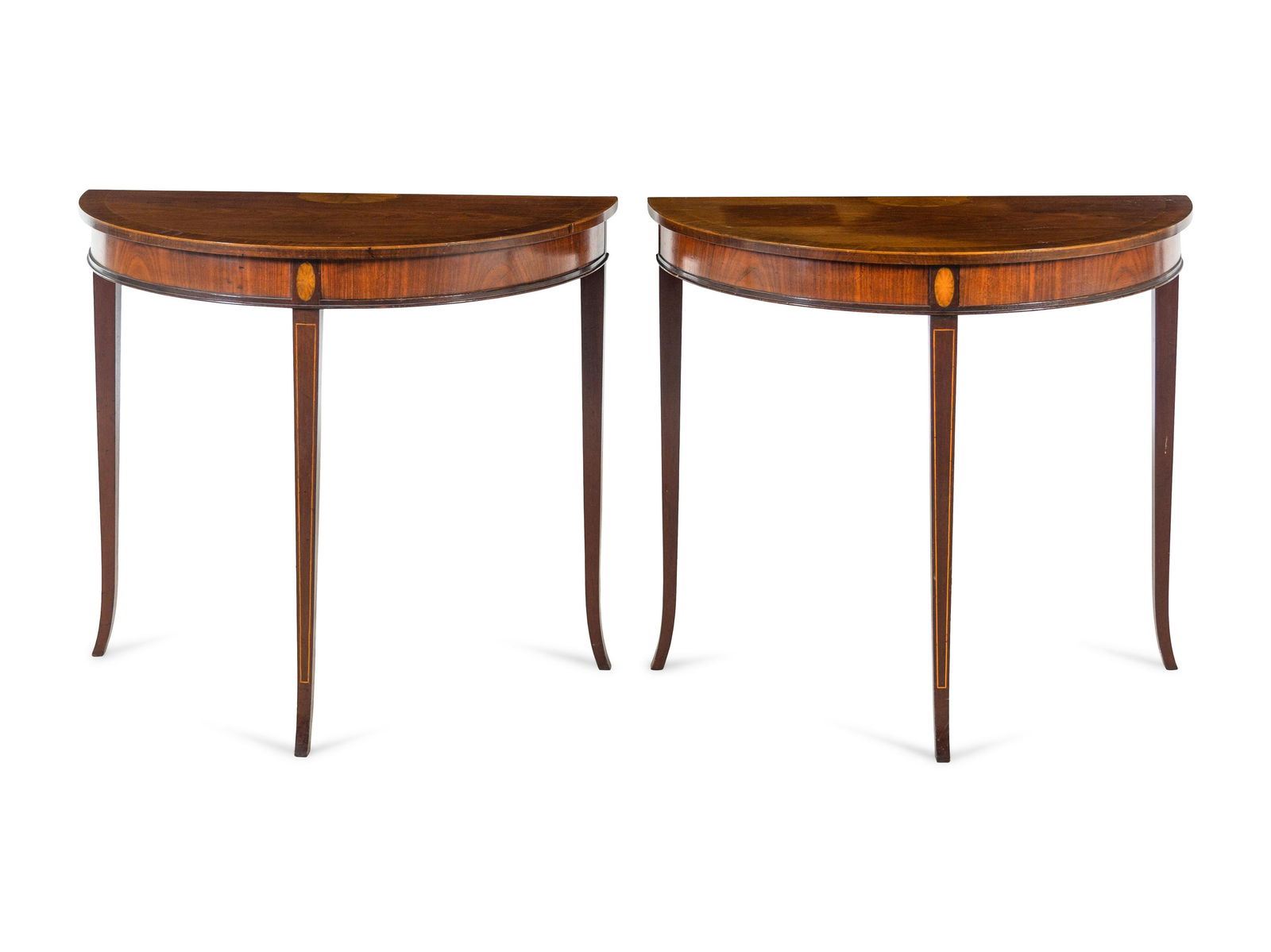 A Pair of Regency Inlaid Mahogany Demilune Console (1 of 2)