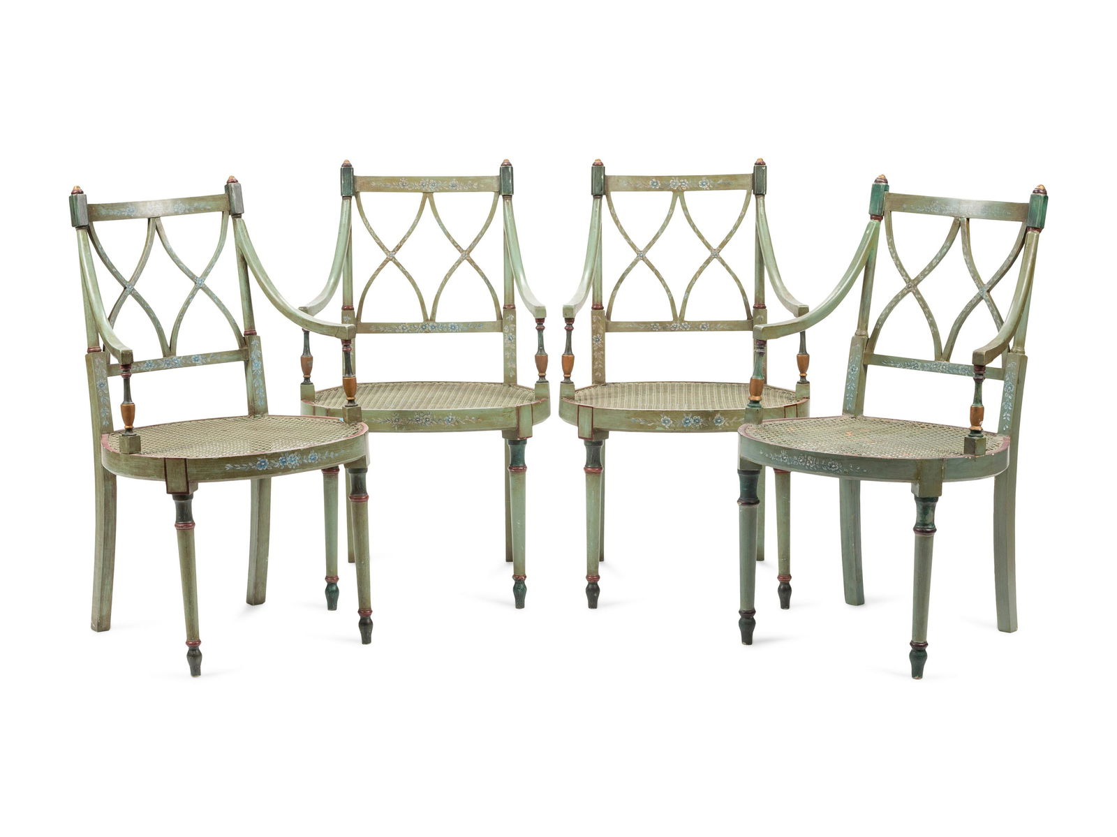 A Set of Four English Painted Armchairs with Cane Seats (1 of 2)