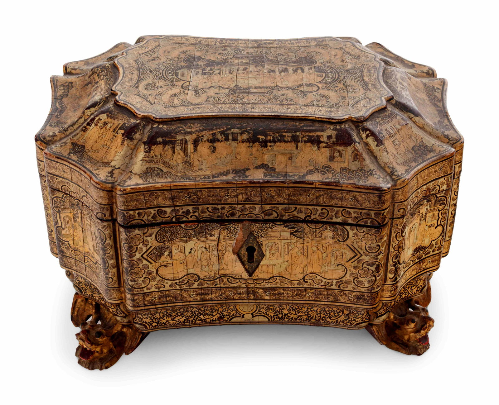 A Chinese Export Gilt Decorated Black Lacquer Tea Caddy (1 of 4)
