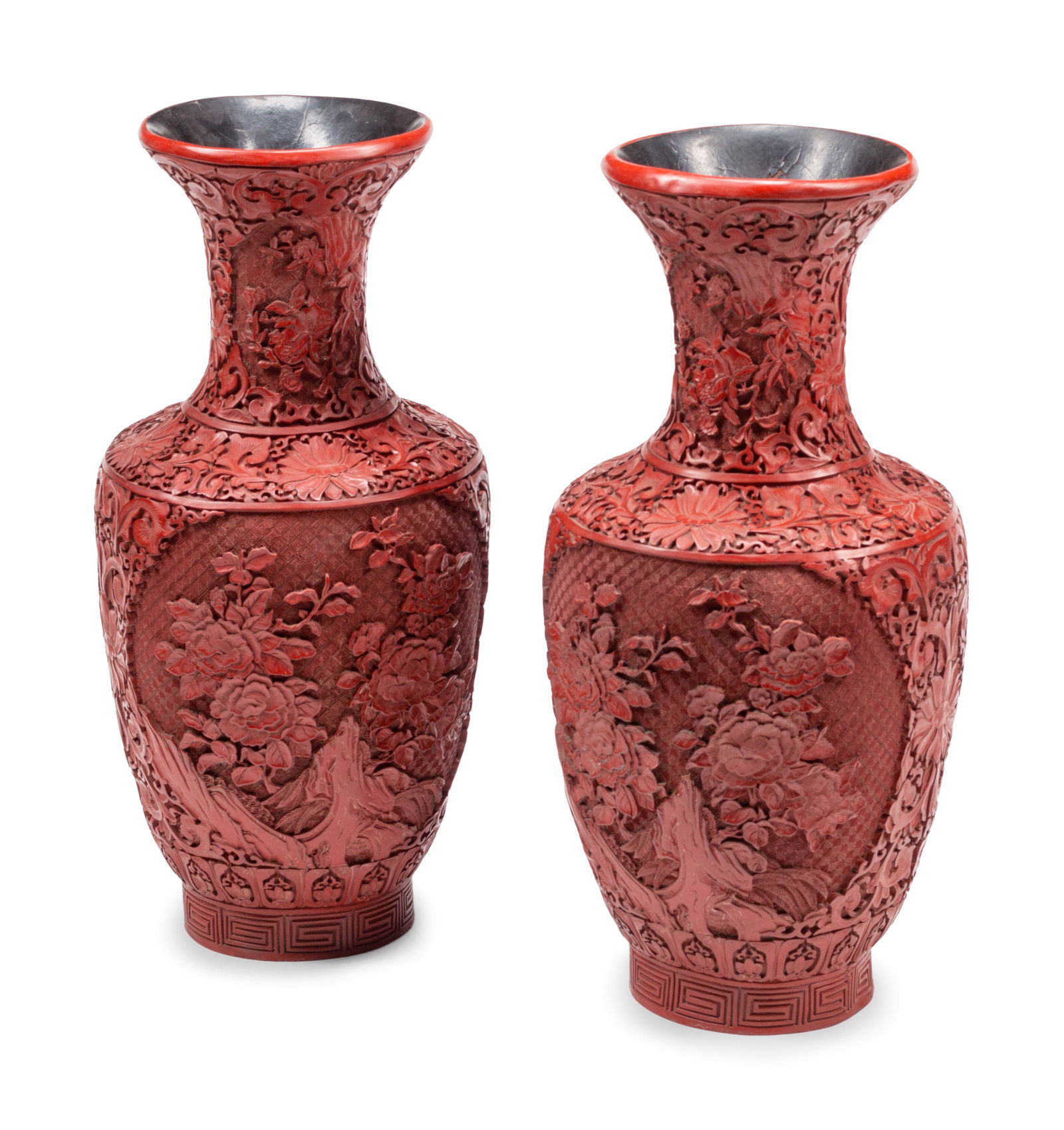 A Pair of Chinese Export Carved Red Lacquer Vases (1 of 4)