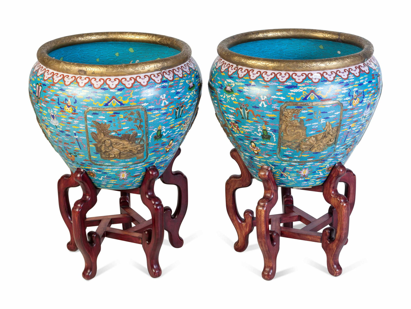A Pair of Large Chinese Export Cloisonne Fish Bowls and (1 of 5)