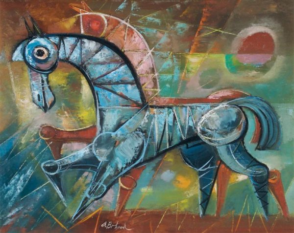 Aaron Bohrod, (American, 1907-1992), Two Horses: Aaron Bohrod (American, 1907-1992) Two Horses oil on board signed (lower center) 15 1/4 x 19 3/4 inches. Property from the Estate of Dr. Milton and Paula Gutglass, Milwaukee, Wisconsin Irving Ga