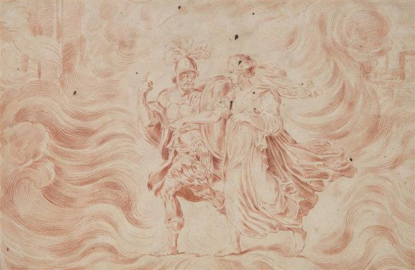 Follower of Annibale Carracci, (Italian, 1560-1609): Follower of Annibale Carracci (Italian, 1560-1609) Venus guiding Aeneas to Carthage in a Cloud red chalk 10 1/2 x 16 1/2 inches.