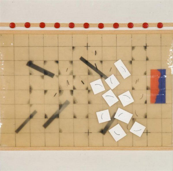 Jack Smith, 20th century, Various Activities, 1979: Jack Smith 20th century Various Activities, 1979/80 pencil, paper, paint, drawing pins and wood mounted to boards signed, titled and dated (verso) 11 3/4 x 11 3/4 inches.