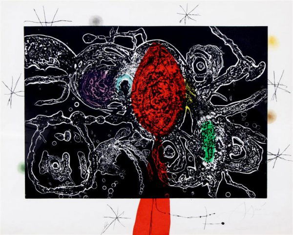 Joan Miro, (Spanish, 1893-1983), Espriu-Miro: Joan Miro (Spanish, 1893-1983) Espriu-Miro color etching and aquatint EA, signed (lower right) 26 3/4 x 32 1/2 inches.