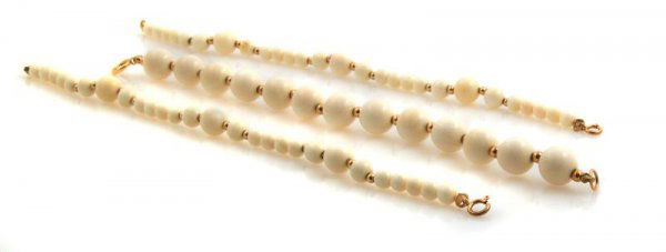 A Group of Three Ivory Bead Bracelets.: A Group of Three Ivory Bead Bracelets.