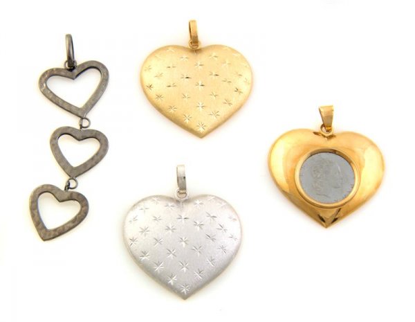 A Group of 14 Karat Gold Heart Pendants, 6.84 dwts