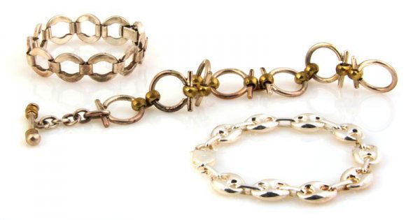 A Group of Three Sterling Silver Large Circular Li: A Group of Three Sterling Silver Large Circular Link Bracelets. 54.77 dwts. Property from the Estate of Barbara Schwartz Bromberg, Cincinnati, Ohio