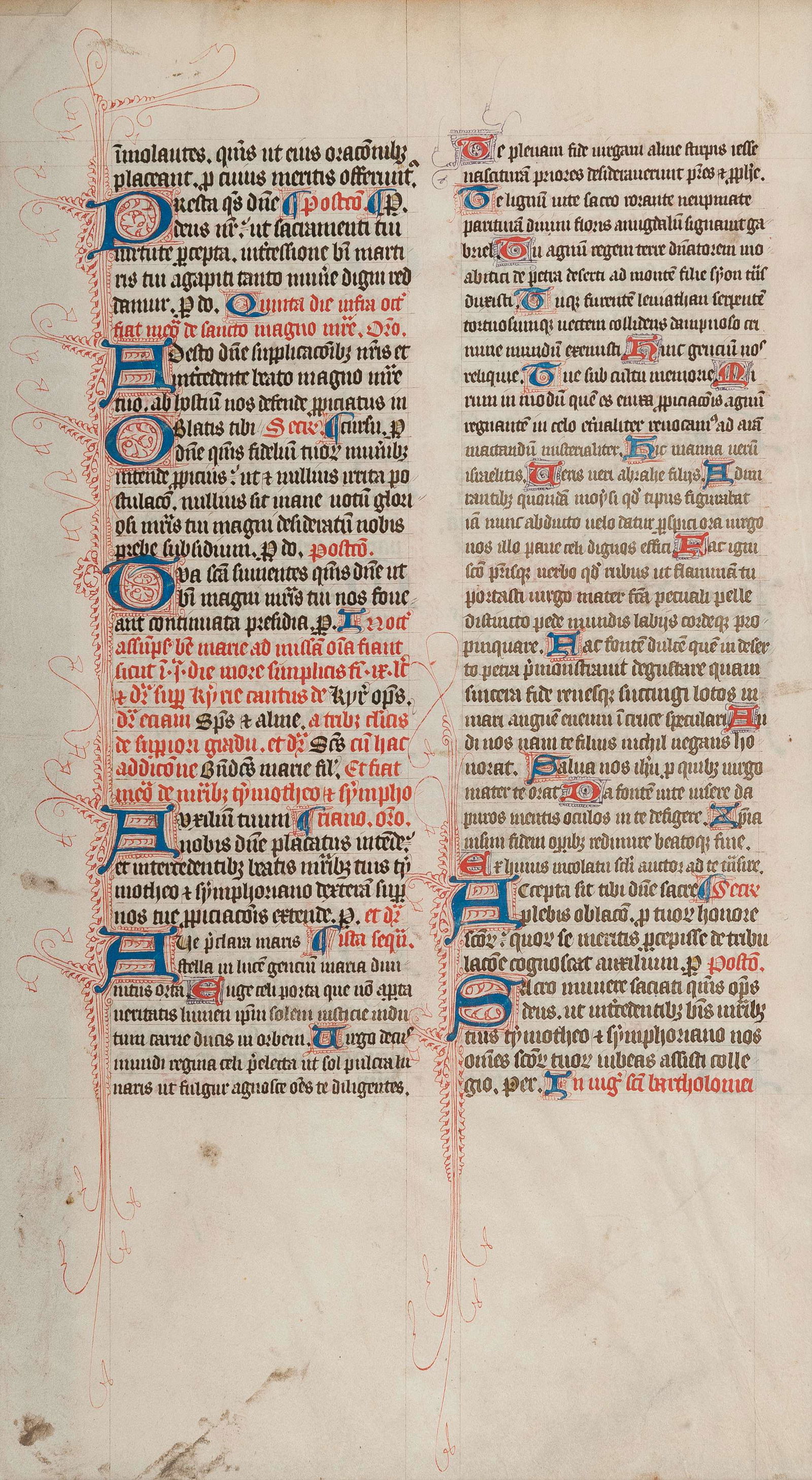 [MANUSCRIPT LEAF -- MISSAL]. One leaf on vellum, in (1 of 4)