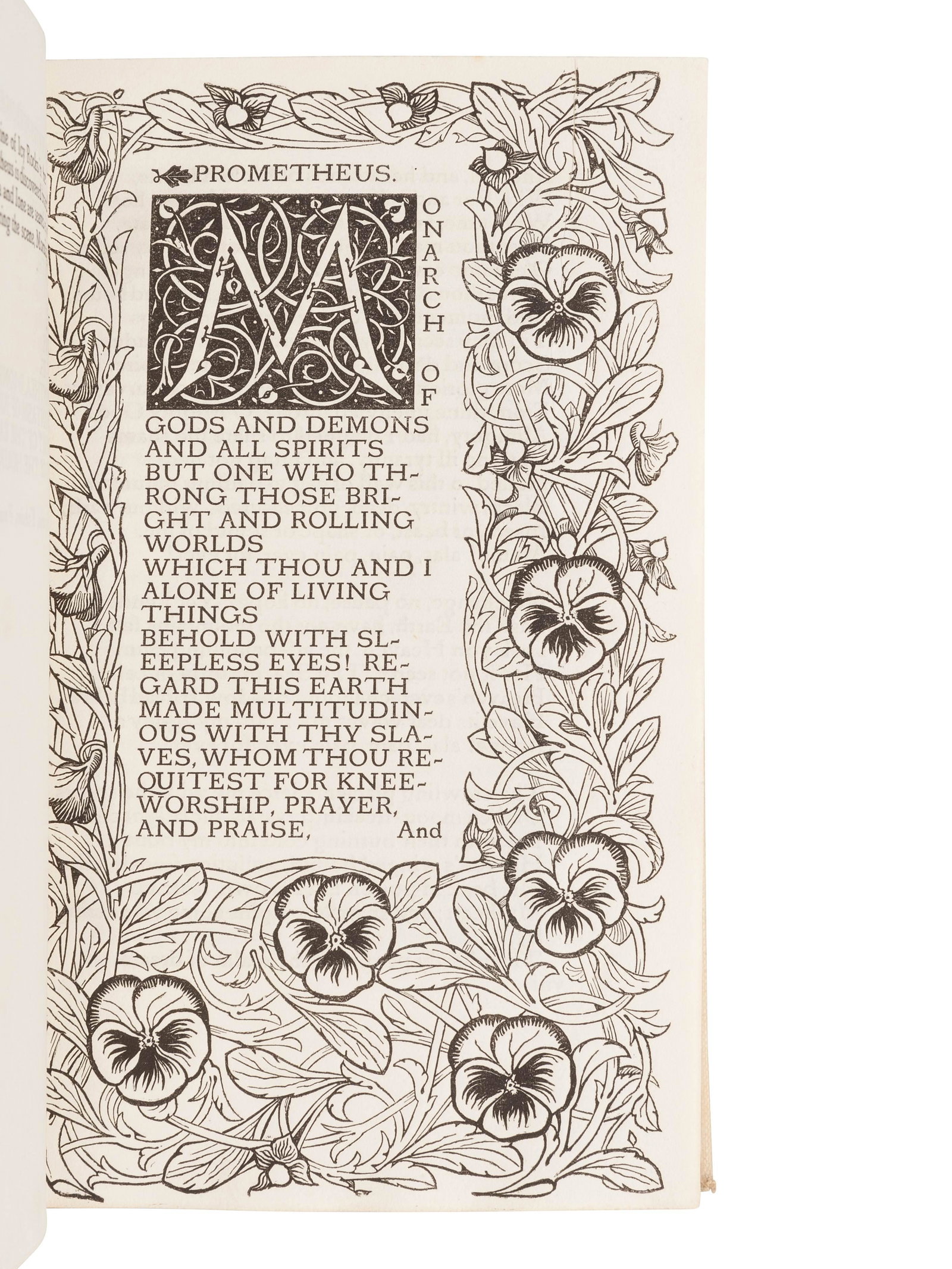 SHELLEY, Percy Bysshe (1792-1822).The Poems. London:: SHELLEY, Percy Bysshe (1792-1822).The Poems. London: The Vale Press, 1901. 3 volumes, 8vo. Wood-engraved pansy border by C. Keats after Charles Ricketts at text opening of each volume, woodcut initial
