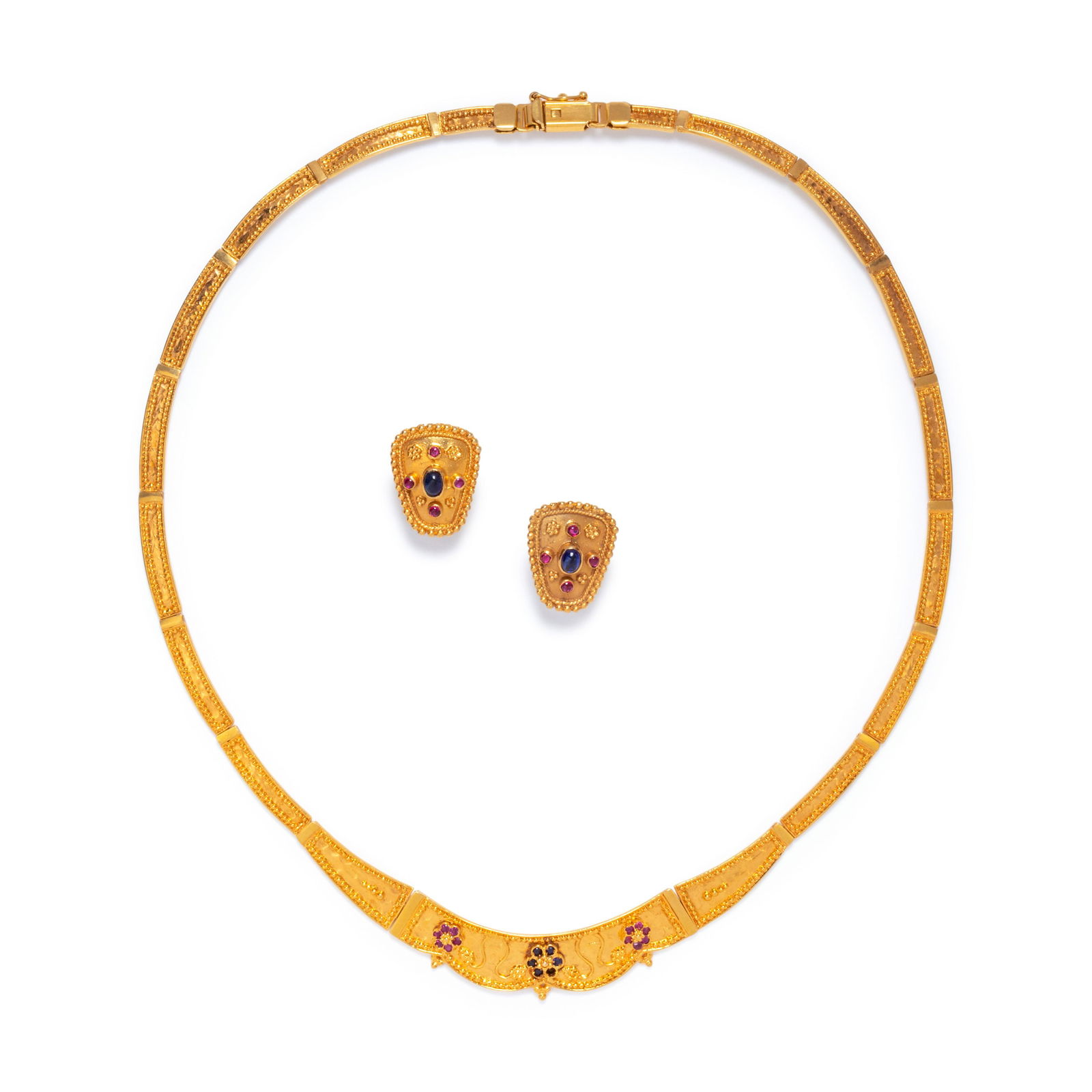 COLLECTION OF YELLOW GOLD, RUBY AND SAPPHIRE JEWELRY (1 of 3)