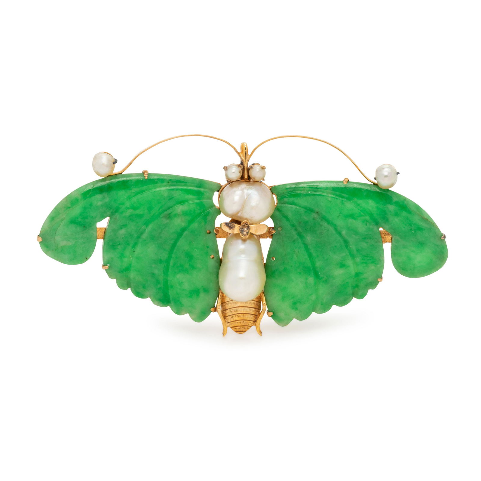JADE AND CULTURED PEARL BUTTERFLY BROOCH (1 of 2)