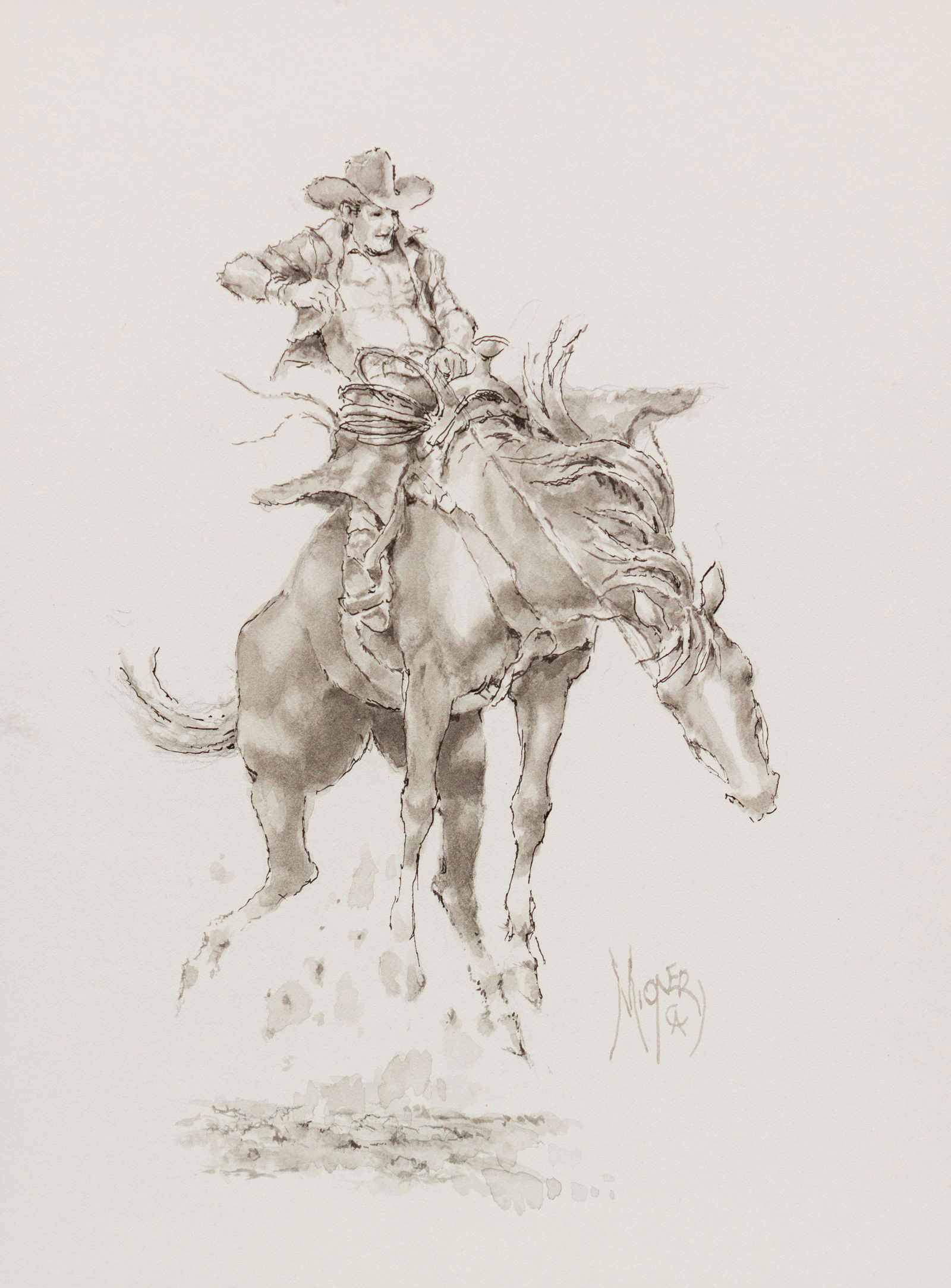 Herb Mignery (American, b. 1937) A Cowboy's Ups and (1 of 3)