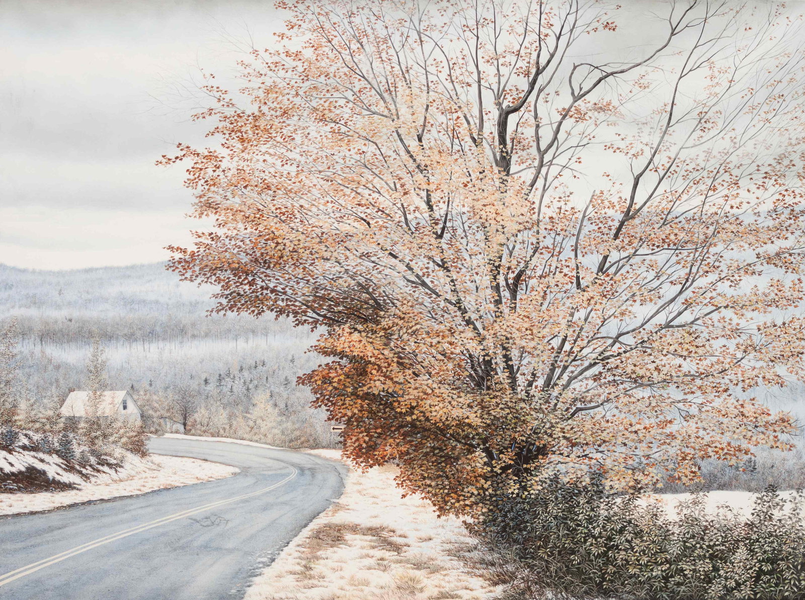 Peter Aitkens Flaming Maple: Peter Aitkens Flaming Maple acrylic on canvas signed (lower left) 36 x 48 inches