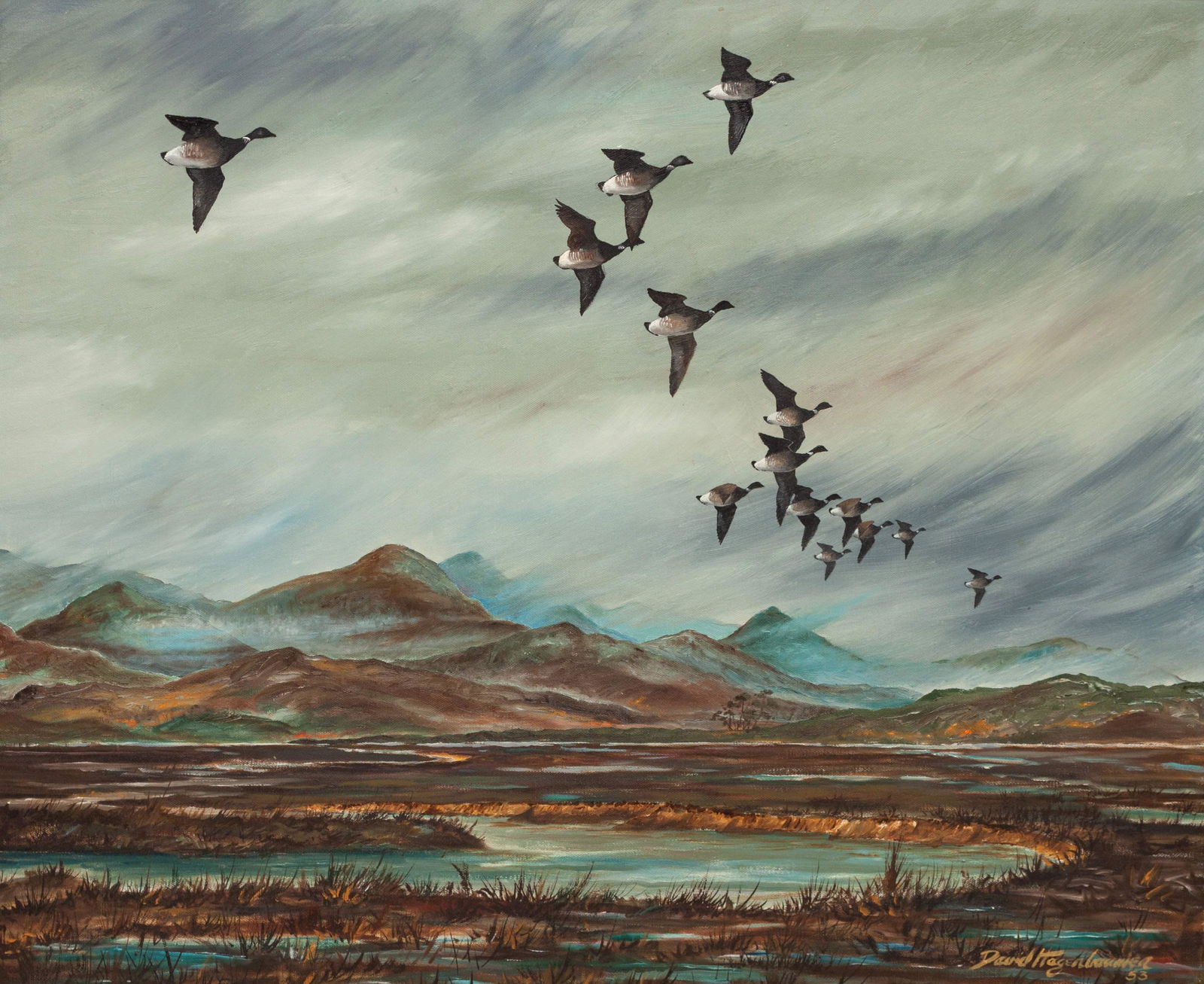 David Hagerbaumer (American, 1921-2014) Geese Over (1 of 3)