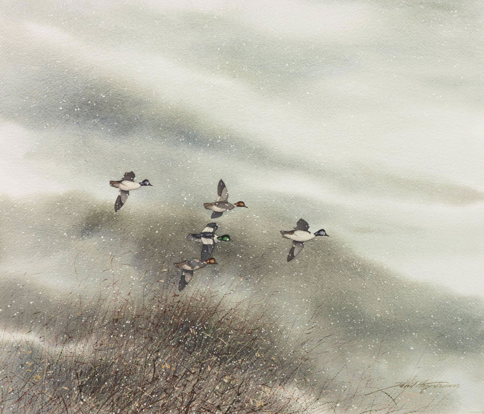 David Hagerbaumer (American, 1921-2014) Five Ducks in (1 of 3)