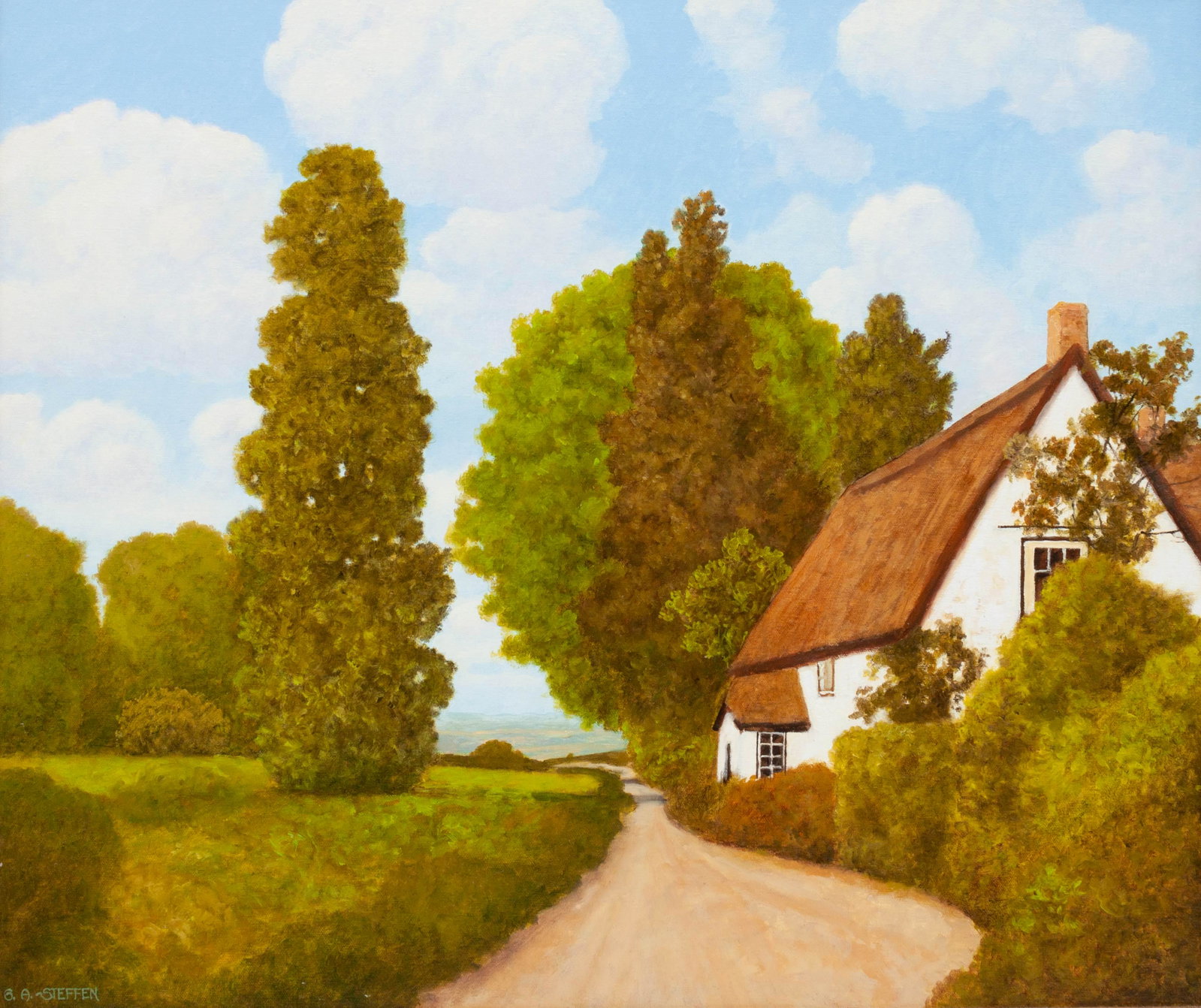 Gary Steffen (American, b. 1939) Thatched Roof: Gary Steffen (American, b. 1939) Thatched Roof oil on canvas board signed G.A. Steffen (lower left) 23 x 27 inches Property Being Sold to Benefit The Community Foundation Boulder County, Boulder, Colo