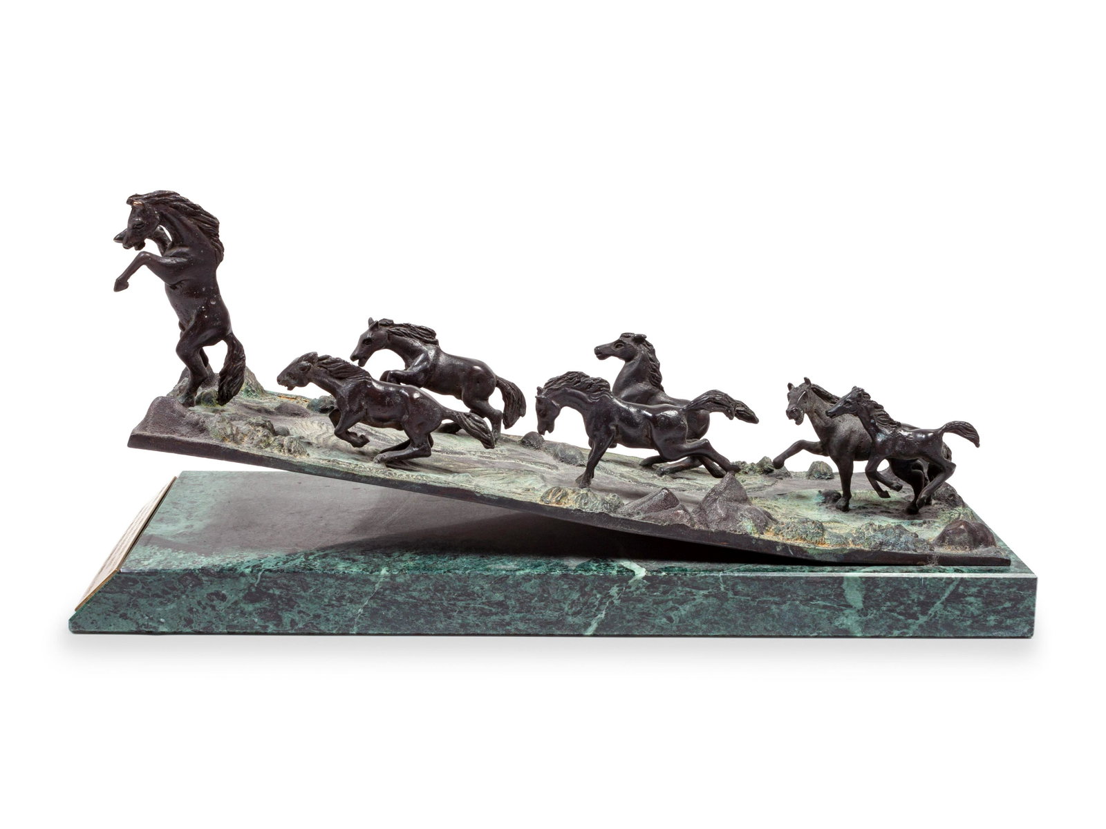 Sergio Benvenuti (Italian, 20th Century) Original: Sergio Benvenuti (Italian, 20th Century) Original Model, Denver Broncos Fountain Sculpture bronze signed Benvenuti (base) height 8 x length 16 x width 8 inches