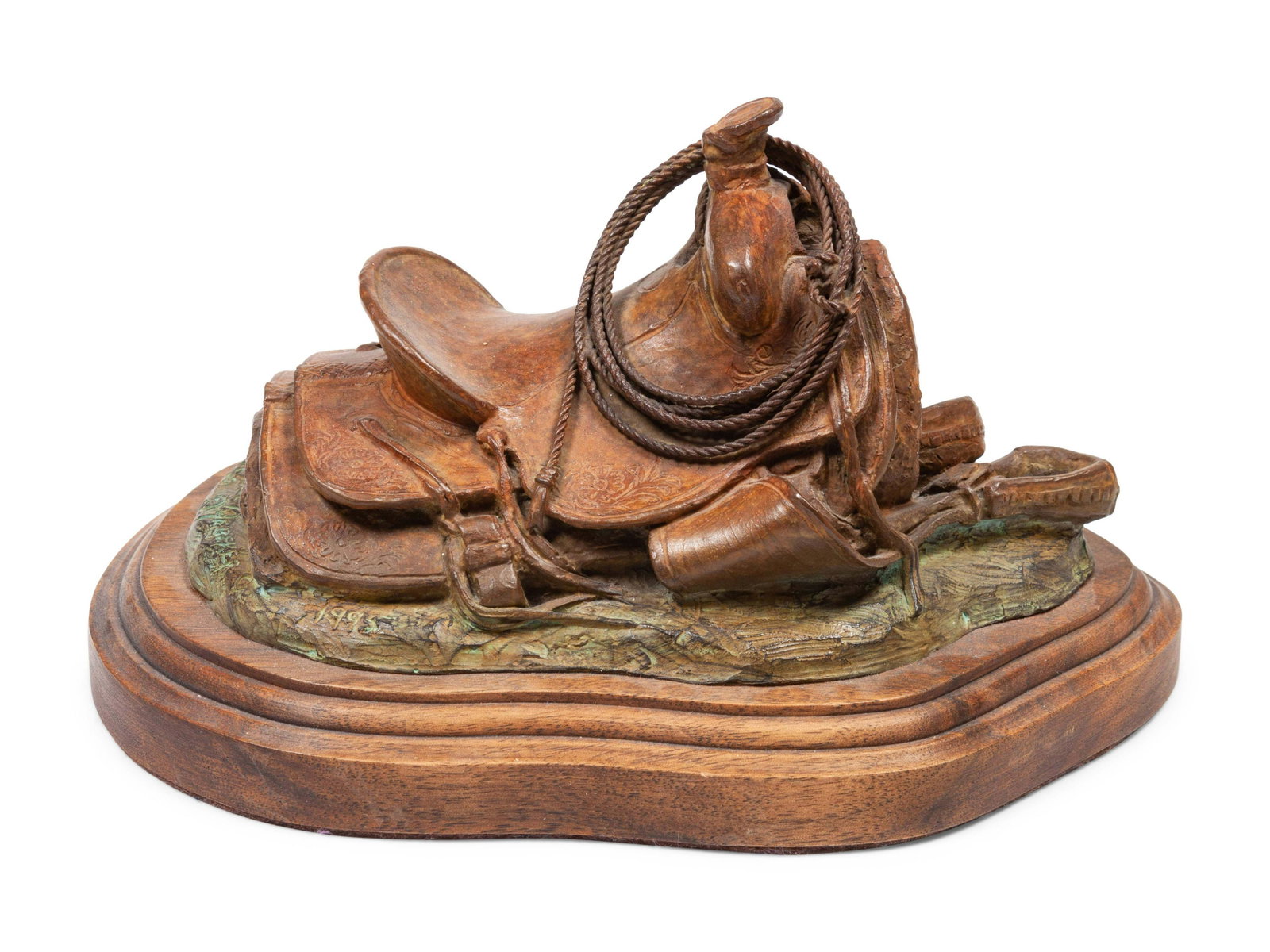 Bill Nebeker (American, b. 1942) Saddle, edition 37/50,: Bill Nebeker (American, b. 1942) Saddle, edition 37/50, 1995 bronze signed Bill Nebeker, numbered and dated (base) height 3 1/2 x width 4 1/2 x depth 6 inches