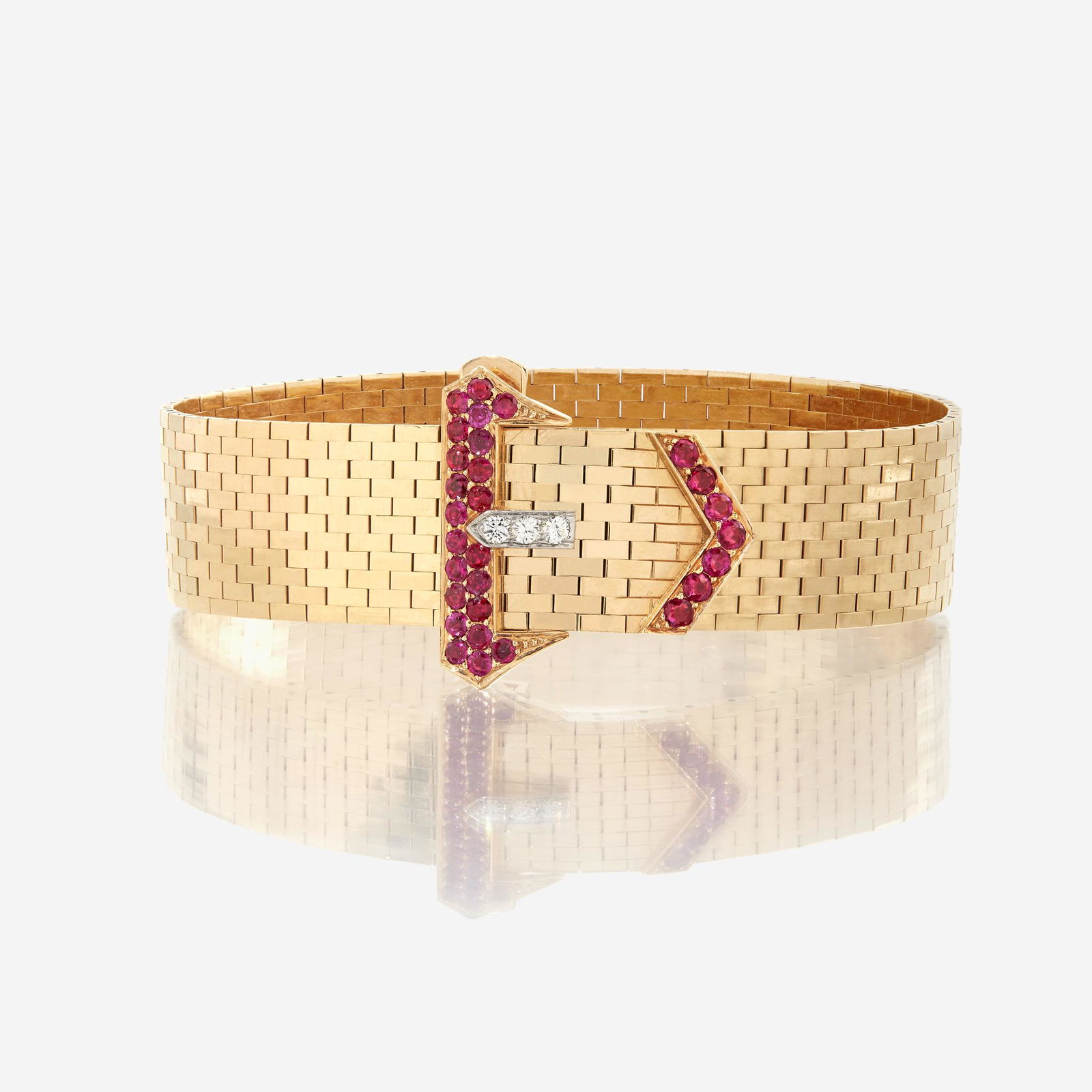 A fourteen karat gold, ruby, and diamond strap (1 of 2)
