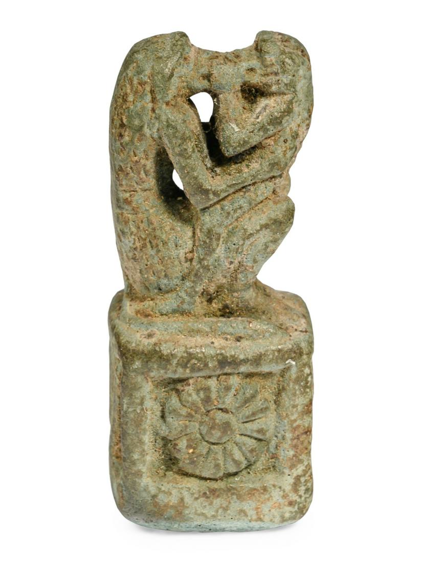 An Egyptian Faience of Kissing Baboons Amulet Height 1 (1 of 4)