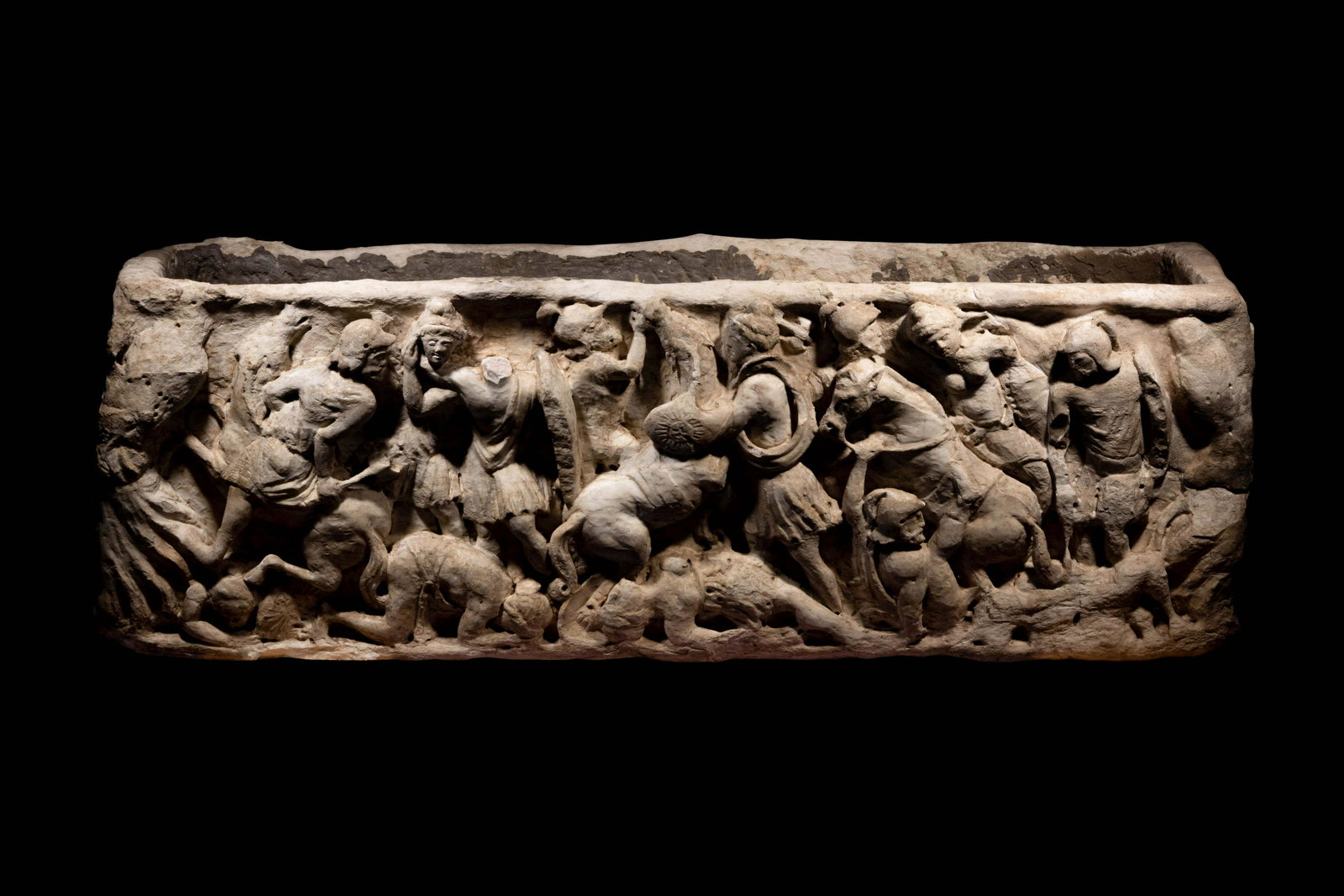 The Hurstmont Sarcophagus Height 18 x width 54 x depth: The Hurstmont Sarcophagus A Marble Sarcophagus, Roman Period or later Height 18 x width 54 x depth 15 inches. Provenance: The sarcophagus was procured and placed at Hurstmont Mansion (Morristown, New 