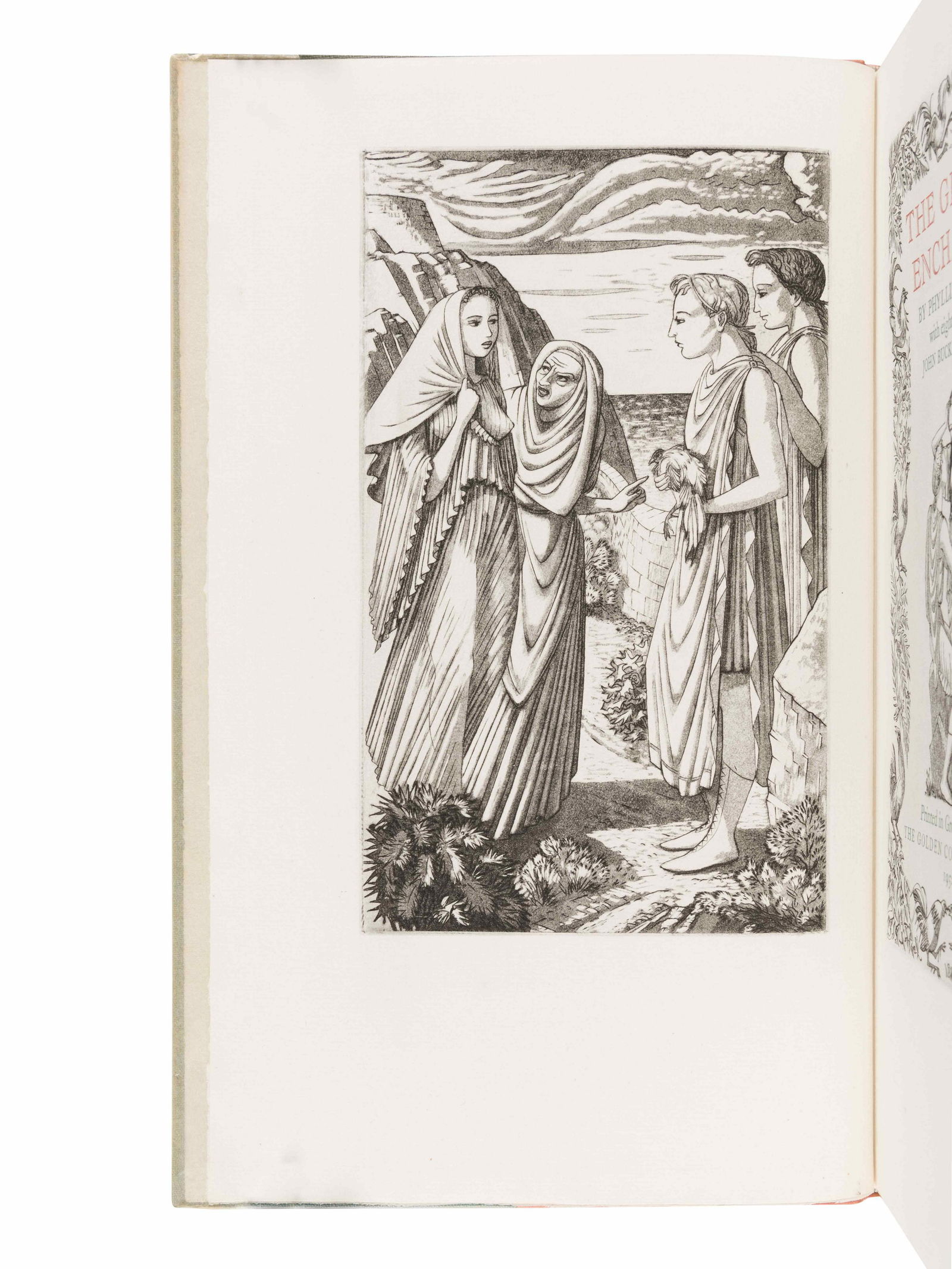[GOLDEN COCKEREL PRESS]. HARTNOLL, Phyllis (1906-1997).: [GOLDEN COCKEREL PRESS]. HARTNOLL, Phyllis (1906-1997). The Grecian Enchanted. London: The Golden Cockerel Press, 1952. 4to. 8 aquatints by John Buckland-Wright. Original two-toned pink and blue gilt-