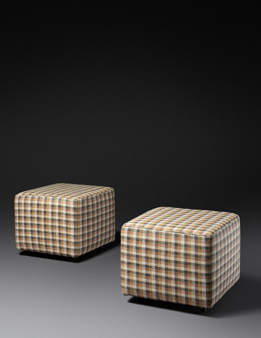 Albert Frey (Swiss/American, 1903-1998) Pair of: Albert Frey (Swiss/American, 1903-1998) Pair of Ottomans Frey House I, Palm Springs upholstery, wood paper label to underside H 16 x W 18 x D 18 inches