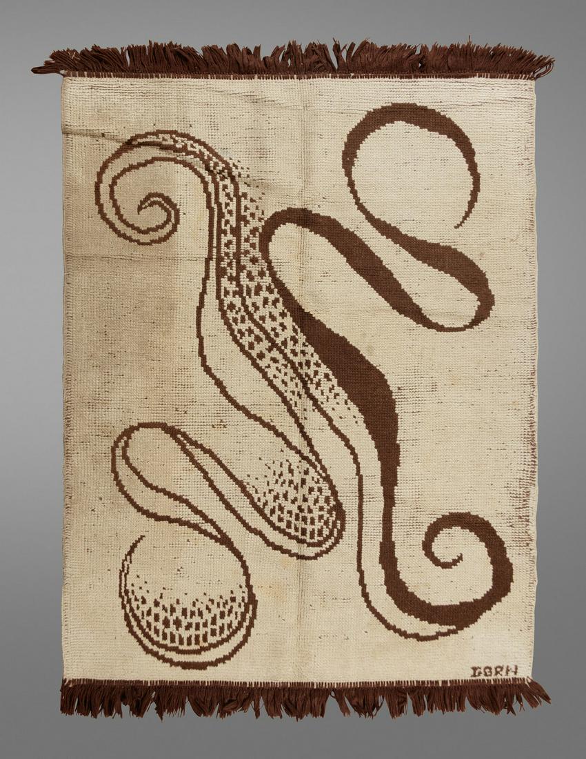 Marion Dorn (American/British, 1899-1964) Rug, design: Marion Dorn (American/British, 1899-1964) Rug, design no. 6651 Produced by Wilton Royal Carpet Factory, UK hand-knotted wool woven with artist’s signature 'DORN' to lower right 72 x 57 inches Th