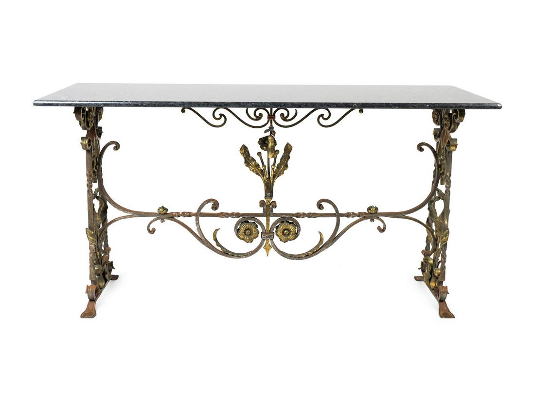 A Continental Cast Iron Marble Top Console  Height 31 x (1 of 2)