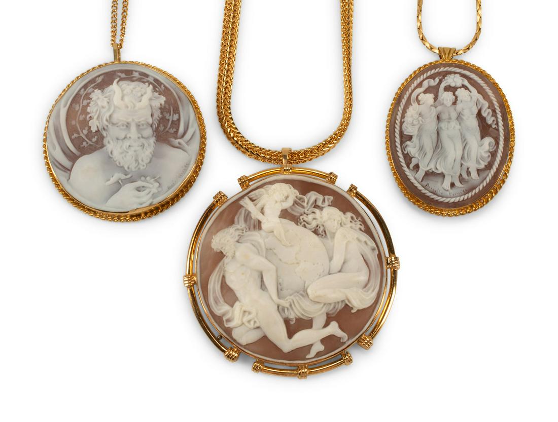 Three Italian Carved Cameos with Silver-Gilt Mounts (1 of 5)