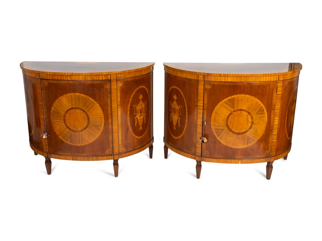 A Pair of George III Style Inlaid Mahogany Demilune (1 of 2)