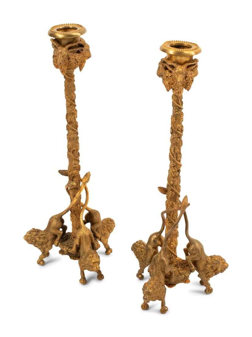 A Pair of English Gilt Bronze Candlesticks Height 12 (1 of 3)