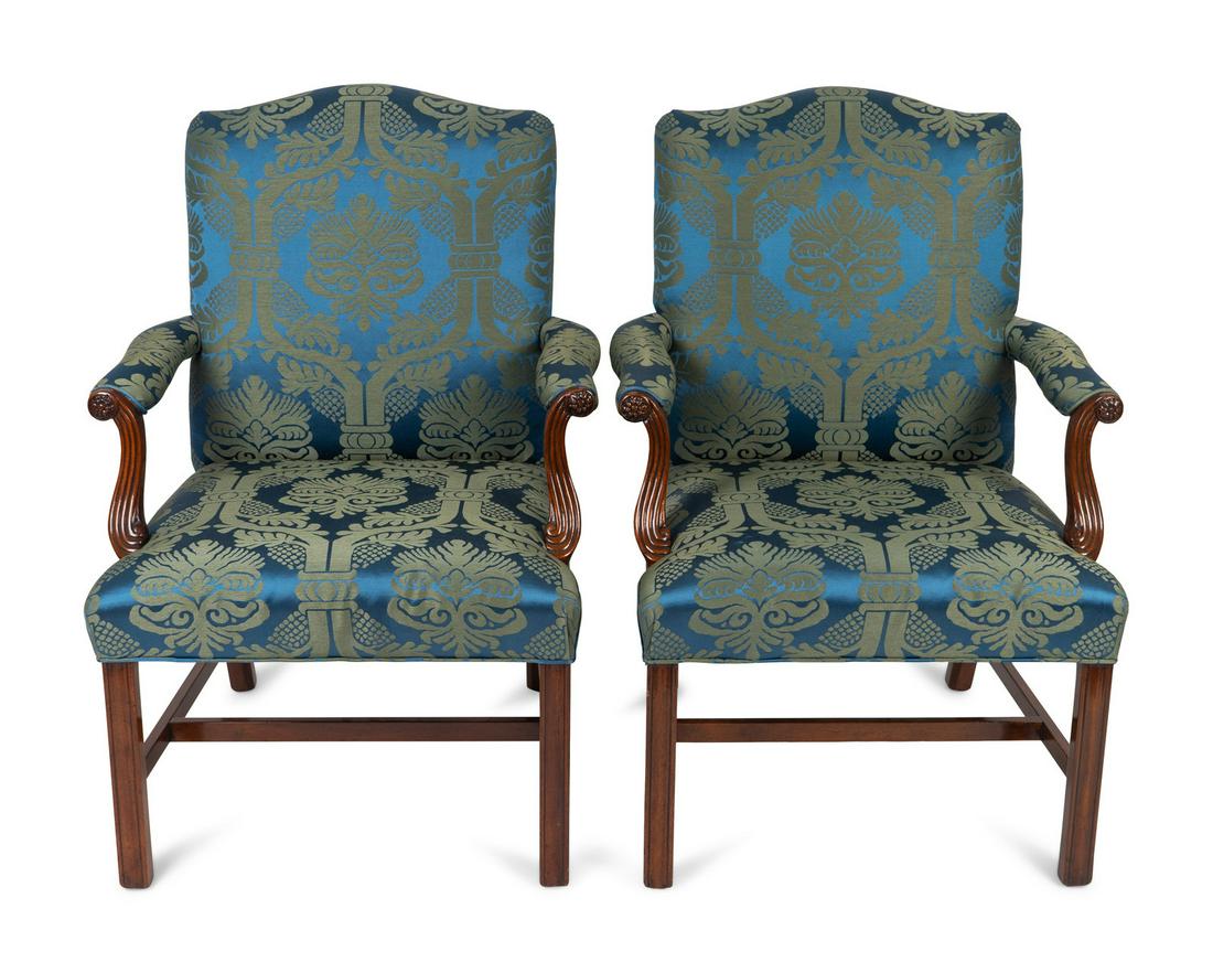 A Pair of Georgian Revival Mahogany Open Armchairs (1 of 2)