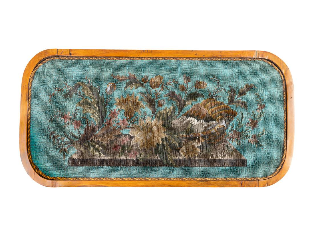 A Victorian  Glass Beaded and Walnut Tea Tray (1 of 4)