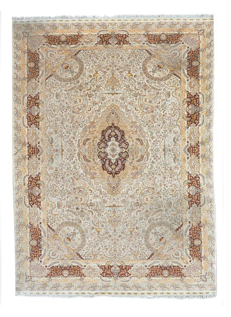 A Chinese Silk Rug 13 feet 9 inches x 10 feet 2 inches. (1 of 1)