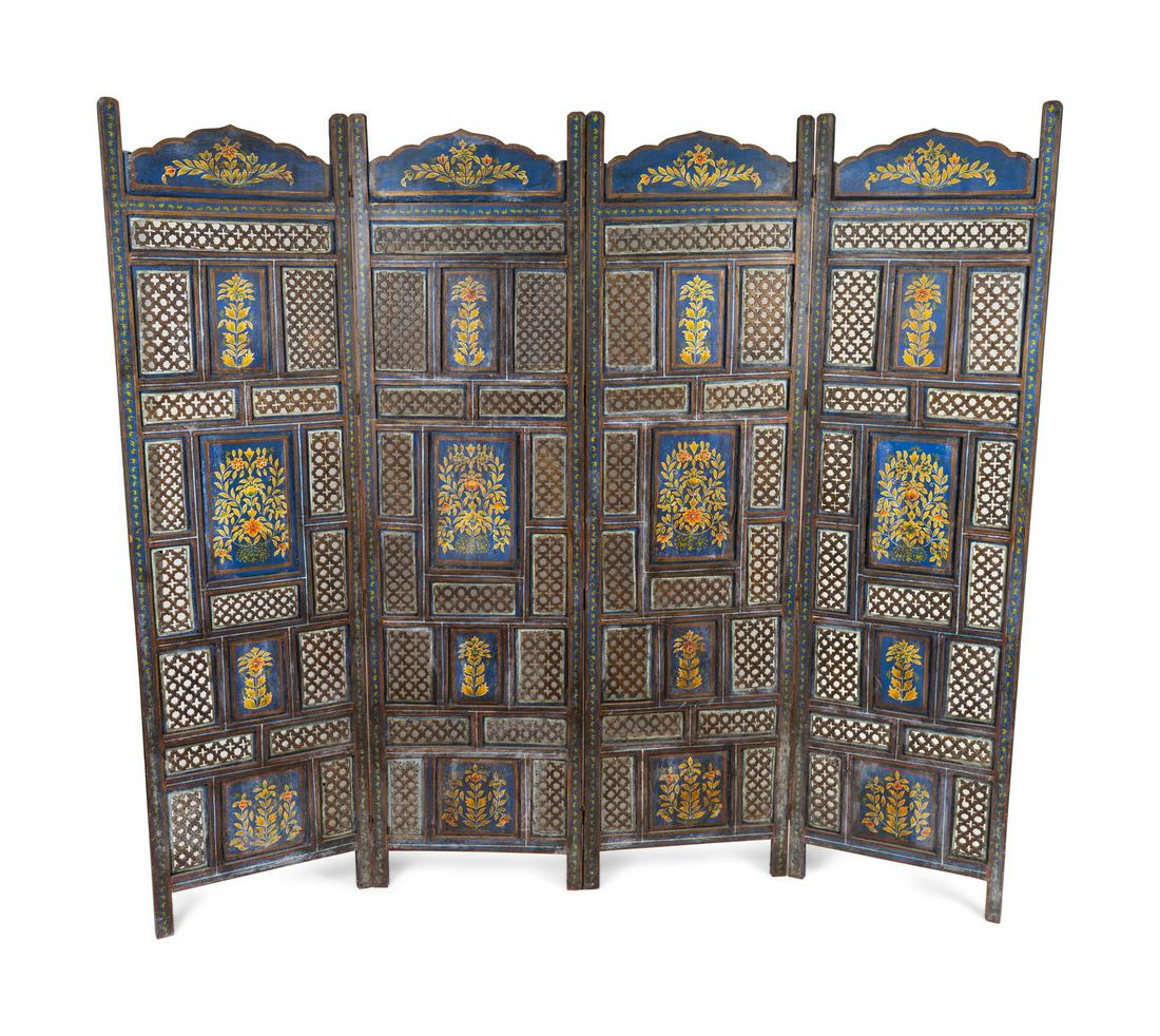 An Indian Pierce-Carved and Painted Four Panel Floor (1 of 4)