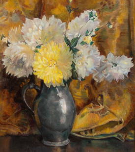 Laura Coombs Hills (American, 1859-1952) Yellow: Laura Coombs Hills (American, 1859-1952) Yellow Dahlias, 1915 oil on canvas signed Laura C and dated (lower right) 23 x 20 ½ inches.