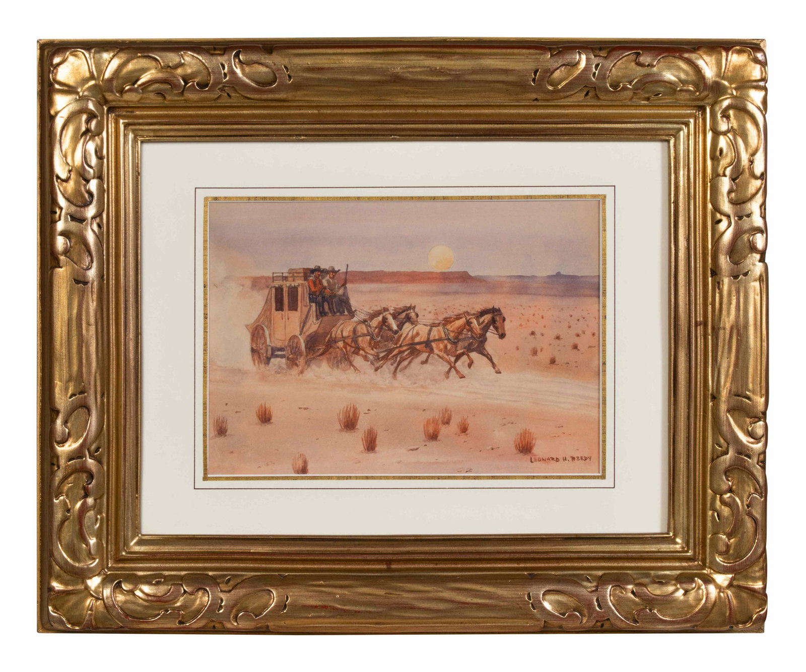 Leonard H. Reedy (American, 1899-1956) Carrying the: Leonard H. Reedy (American, 1899-1956) Carrying the Payroll watercolor on paper signed Leonard H. Reedy (lower right), and titled (on reverse) 8 x 11 1/2 inches. Provenance: Knoke Galleries, Marietta,