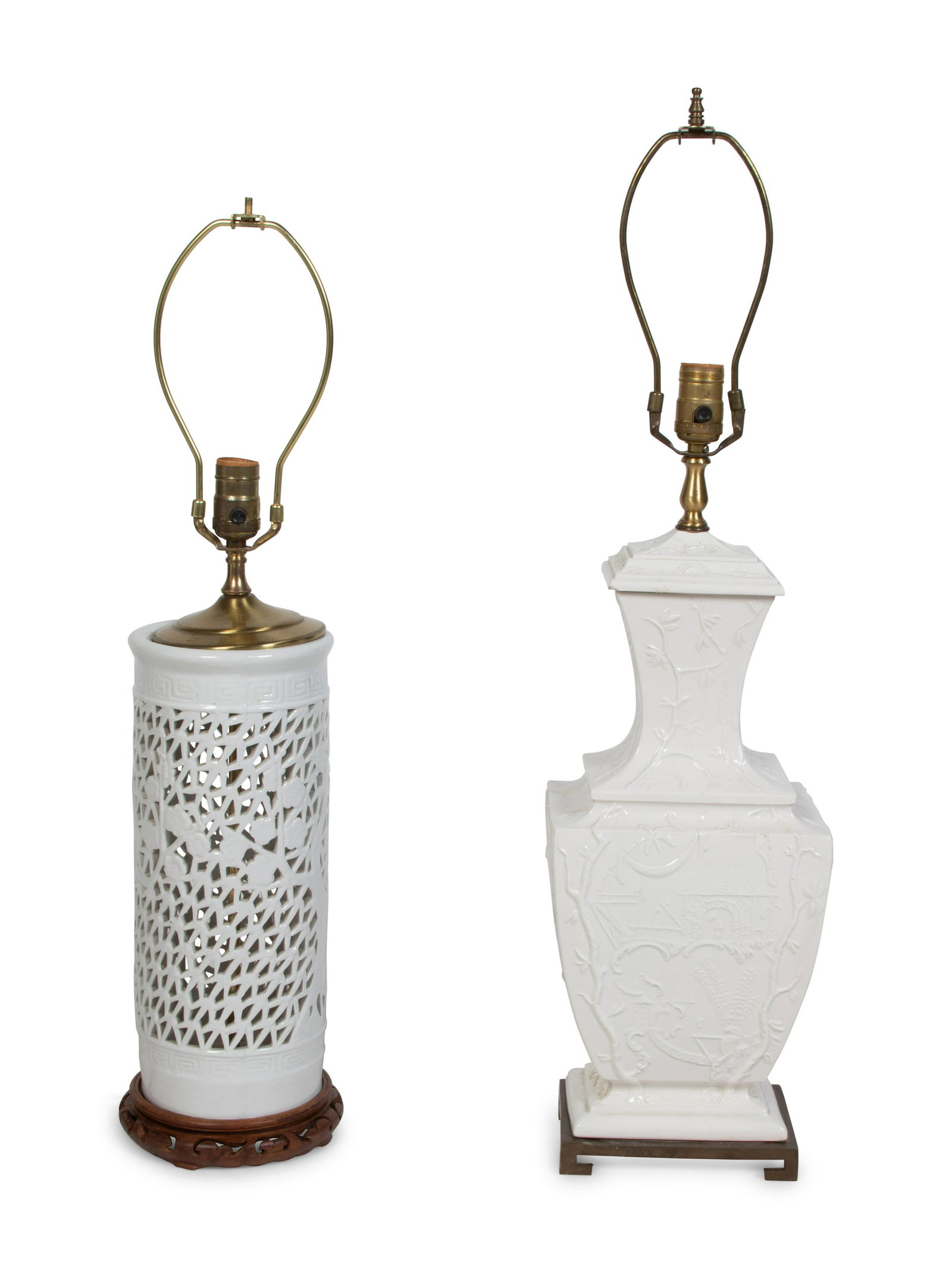 Two Chinese Style White-Glazed Table Lamps Height of (1 of 2)