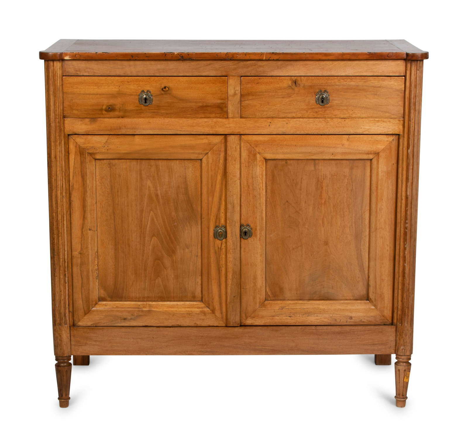 A Louis XVI Fruitwood Cabinet Height 44 1/4 x width 45: A Louis XVI Fruitwood Cabinet 19th Century Height 44 1/4 x width 45 1/2 x depth 19 1/4 inches.