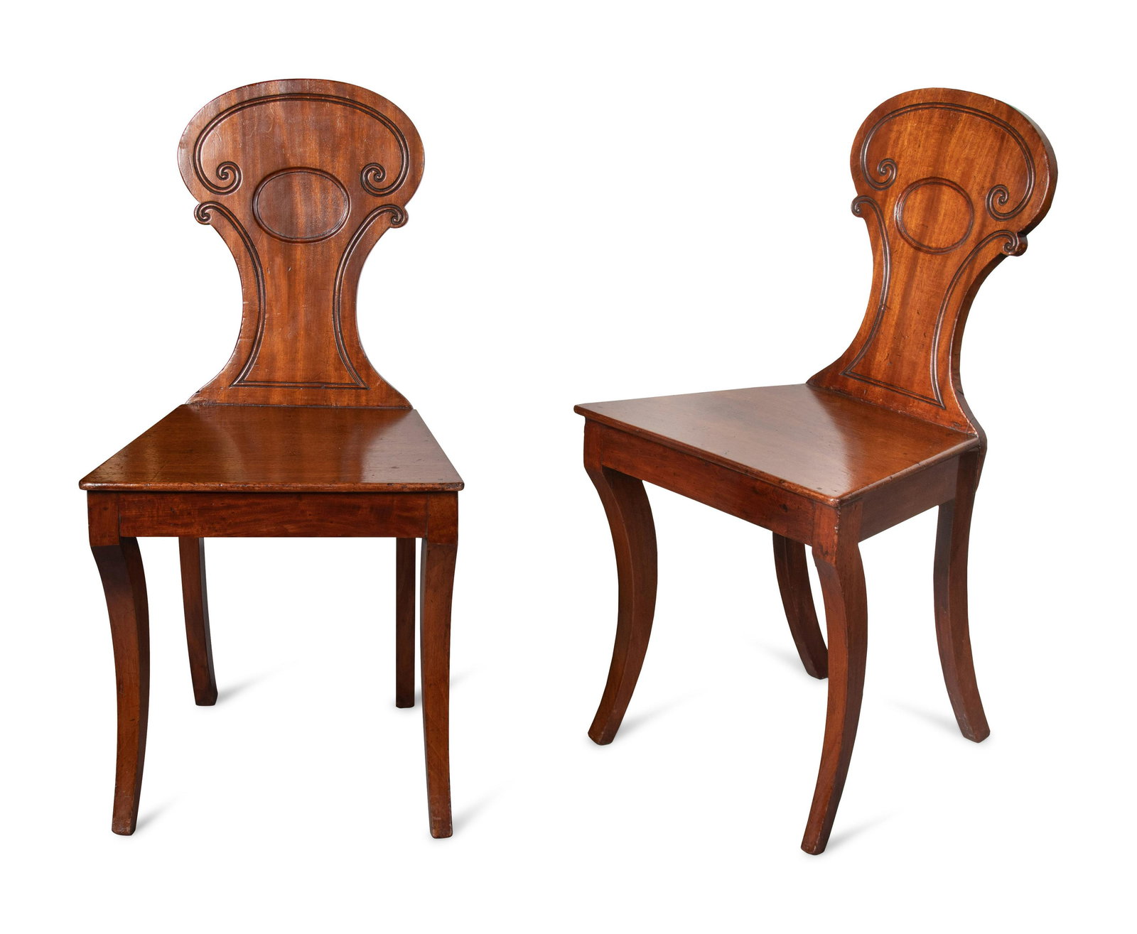 A Pair of Regency Style Mahogany Hall Chairs Height 32 (1 of 1)